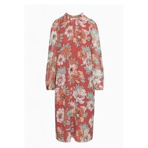 Aritzia Wilfred Molly Midi Dress Size Medium Multicolor Floral Print Long Sleeve